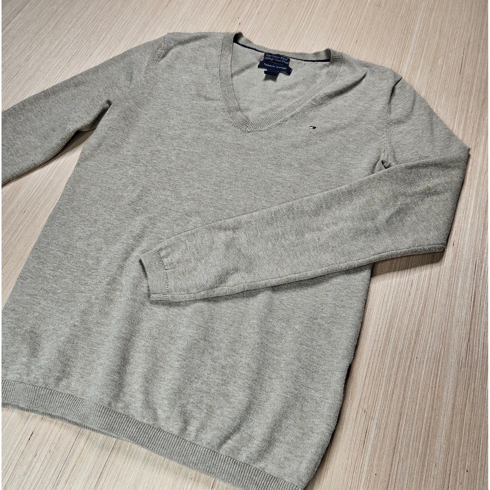 Tommy Hilfiger Sweater Mens XS Beige Pima Cotton Blend V-Neck Preppy Academia